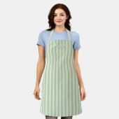 Sage Green Stripe Women's Custom Apron エプロン (着用した状態)