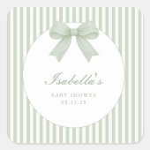 Sage Green Striped Baby Shower  スクエアシール (正面)