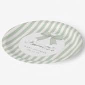 Sage Green Striped Baby Shower  ペーパープレート (アングル)