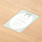 Sage Green Striped Baby Shower Invitation with Bow アクリル招待状 (レイダウン)