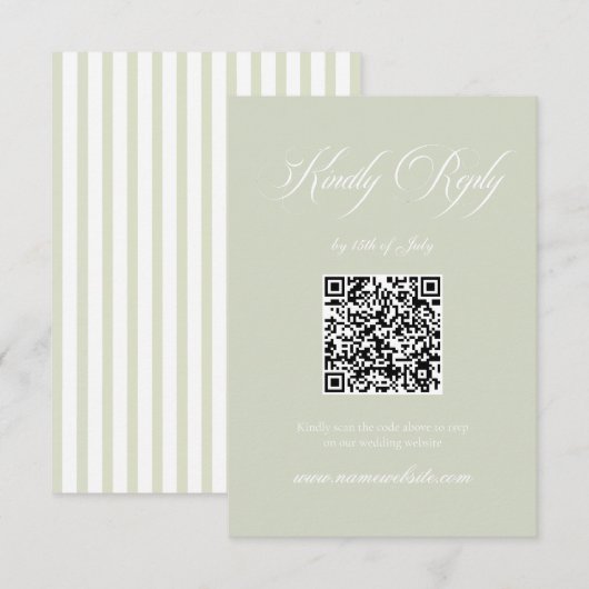  Sage Green Striped Classic Wedding  RSVP C (正面/裏面)