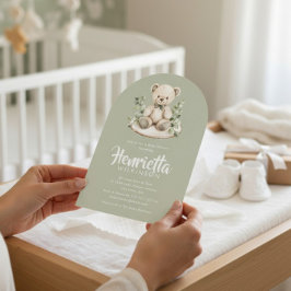 Sage Green Striped Eucalyptus Baby Shower Arch  招待状