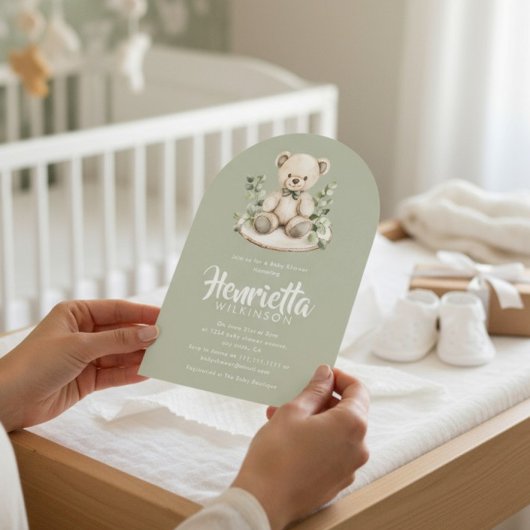 Sage Green Striped Eucalyptus Baby Shower Arch  招待状