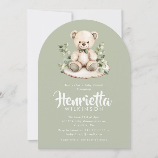 Sage Green Striped Eucalyptus Baby Shower Arch  招待状 (正面)