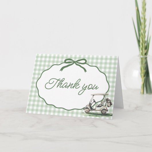 Sage Green Striped Frame Bow Matcha Thank you card サンキューカード (正面)