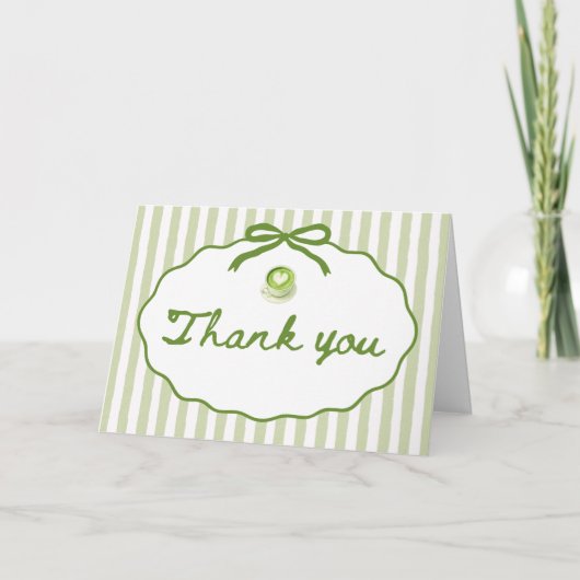 Sage Green Striped Frame Bow Matcha Thank you card サンキューカード (正面)