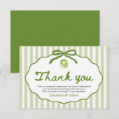Sage Green Striped Frame Bow Matcha Thank you card 招待状 (正面/裏面)