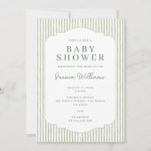Sage Green Striped Gender Neutral Baby Shower 招待状 (正面)