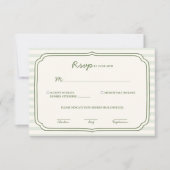 Sage Green Striped Wedding RSVP Card  (正面)