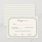 Sage Green Striped Wedding RSVP Card  (正面/裏面)