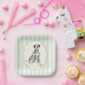 Sage Green Stripes and Black Dalmatian Dog ペーパープレート (パーティー)