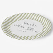 Sage Green Stripes Baby Shower ペーパープレート (アングル)