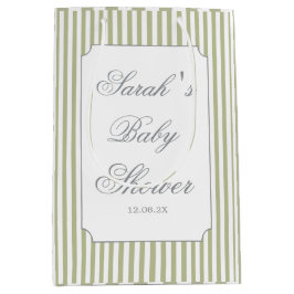 Sage Green Stripes Baby Shower  ミディアムペーパーバッグ
