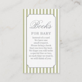 Sage Green Stripes Baby Shower Books for Baby Card エンクロージャーカード
