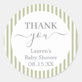Sage Green Stripes Baby Shower Round Sticker ラウンドシール