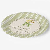 Sage green stripes bridal shower monogrammed ペーパープレート (アングル)