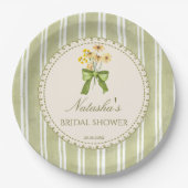 Sage green stripes bridal shower monogrammed ペーパープレート (正面)