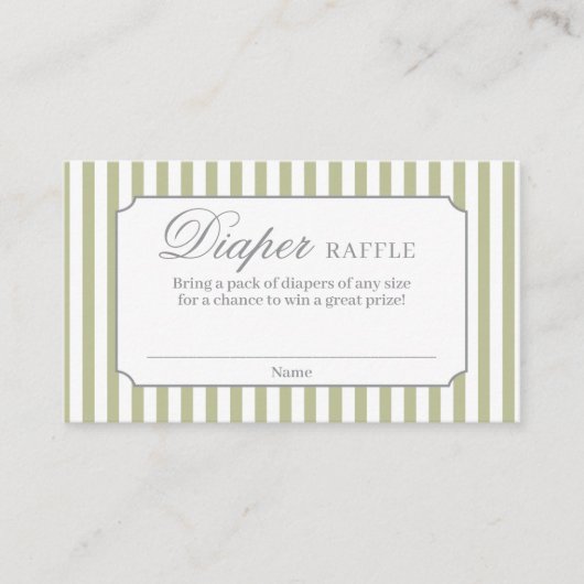 Sage Green Stripes Diaper Raffle Card エンクロージャーカード (正面)