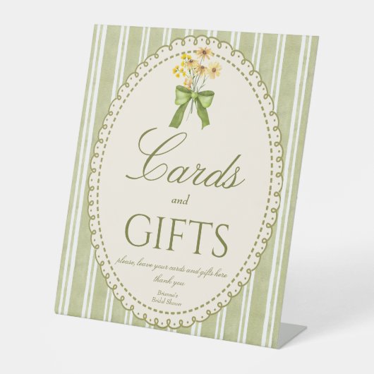 Sage green stripes elegant bridal shower gifts 台座サイン (正面)