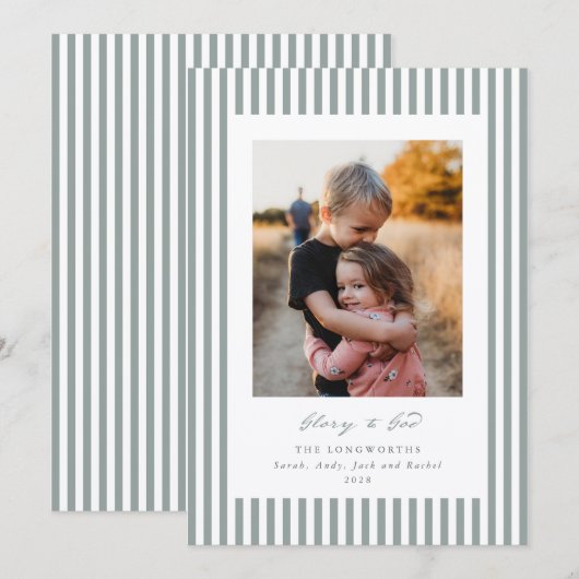 Sage Green Stripes Glory to God Flat Photo シーズンカード (正面/裏面)