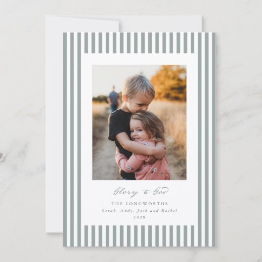 Sage Green Stripes Glory to God Flat Photo シーズンカード (正面)
