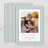 Sage Green Stripes Happy Holidays Flat Photo シーズンカード (正面/裏面)