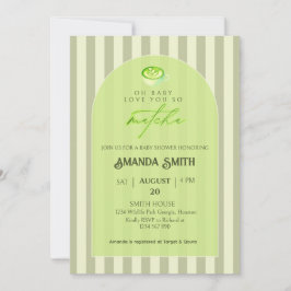 Sage Green Stripes Love You So Matcha Baby Shower 招待状