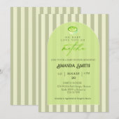 Sage Green Stripes Love You So Matcha Baby Shower 招待状 (正面/裏面)