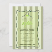 Sage Green Stripes Love You So Matcha Baby Shower 招待状 (正面)