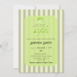 Sage Green Stripes Love You So Matcha Baby Shower 招待状