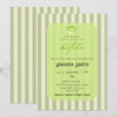 Sage Green Stripes Love You So Matcha Baby Shower 招待状 (正面/裏面)