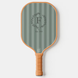 Sage Green Stripes Monogram Laurel Wreath Est Year ピックルボールラケット