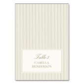 Sage Green Stripes Place Cards テーブルナンバー (正面)