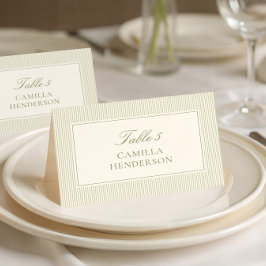 Sage Green Stripes Place Cards テーブルナンバー