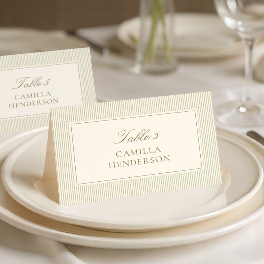 Sage Green Stripes Place Cards テーブルナンバー