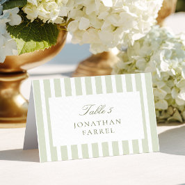 Sage Green Stripes Place Cards テーブルナンバー