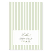 Sage Green Stripes Place Cards テーブルナンバー (正面)