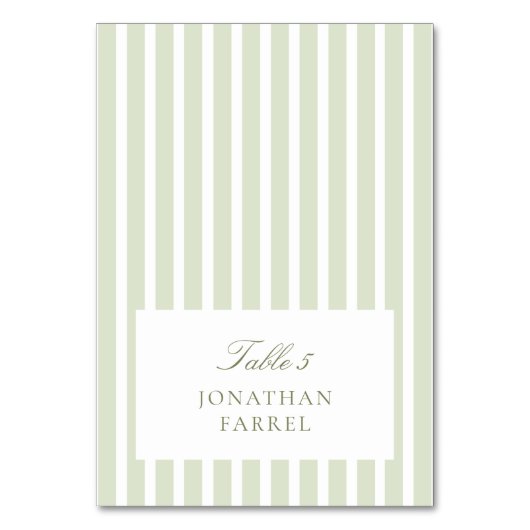 Sage Green Stripes Place Cards テーブルナンバー (正面)