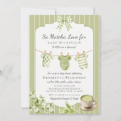 Sage Green Stripes "So Matcha Love" ベビーシャワー 招待状 (正面)