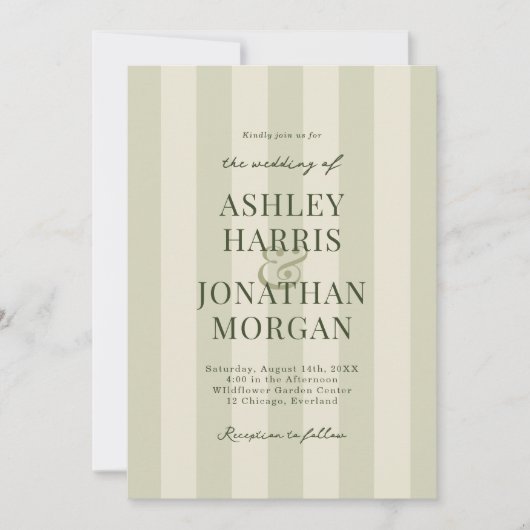 Sage Green Stripes Wedding Invitation 招待状 (正面)