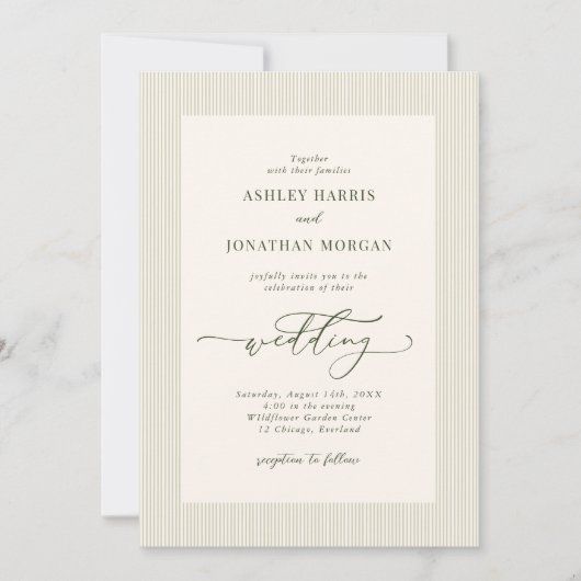 Sage Green Stripes Wedding Invitation 招待状 (正面)