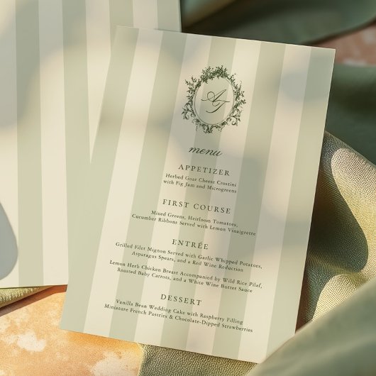 Sage Green Stripes Wedding Menu メニュー