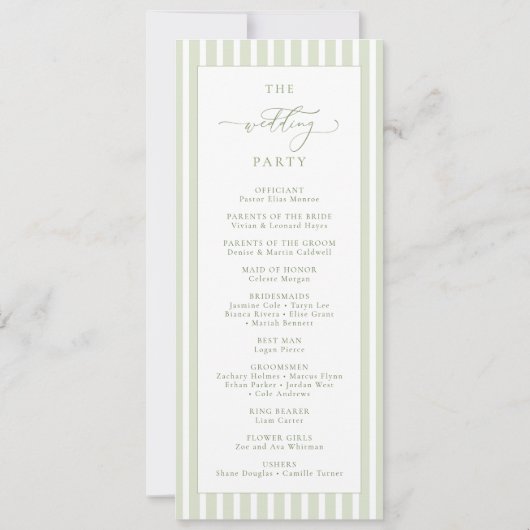 Sage Green Stripes Wedding Program 招待状 (裏面)