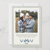 Sage Green Stripped Blue Bow Christmas 2 Photo シーズンカード (裏面)