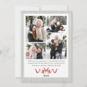 Sage Green Stripped Red Bow Christmas 5 Photo シーズンカード (裏面)