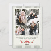 Sage Green Stripped Red Bow Christmas 5 Photo シーズンカード (裏面)