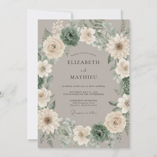 Sage Green Succulent Rustic Wedding 招待状 (正面)