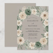 Sage Green Succulent Rustic Wedding 招待状 (正面/裏面)