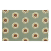 Sage Green Sunflower Floral Pillowcase Set 枕カバー (裏面-左)