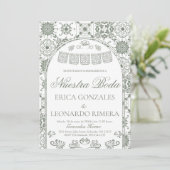 Sage Green Talavera Papel Picado Spanish Wedding 招待状 (スタンド正面)